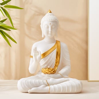 Noor Polyresin Buddha Figurine with T-Light Holder