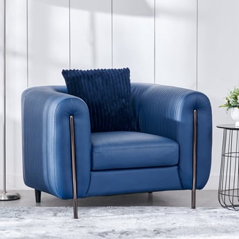 Sapphire Half Leather 1-Seater Sofa with Cushion - Blue