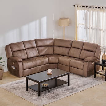 Denver Fabric 5-Seater Electric Recliner Set - Brown