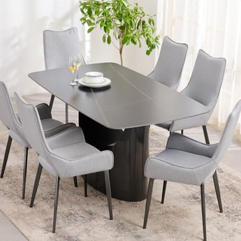 Marquina Ceramic 6 Seater Dining Set with Chairs- Black