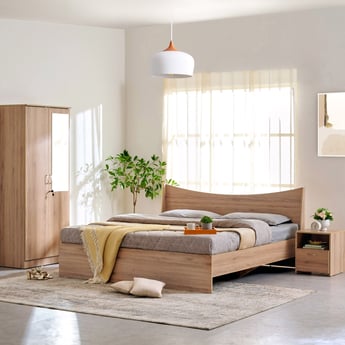 Helios Alton King Bed with Bedside Table and 2-Door Wardrobe - Brown