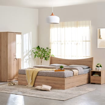 Helios Alton Box Storage King Bed with Bedside Table and 2-Door Wardrobe - Brown