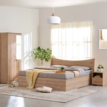 Helios Alton Box Storage Queen Bed with Bedside Table and 2-Door Wardrobe - Brown