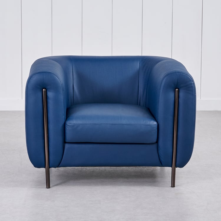 Sapphire Half Leather 1-Seater Sofa with Cushion - Blue