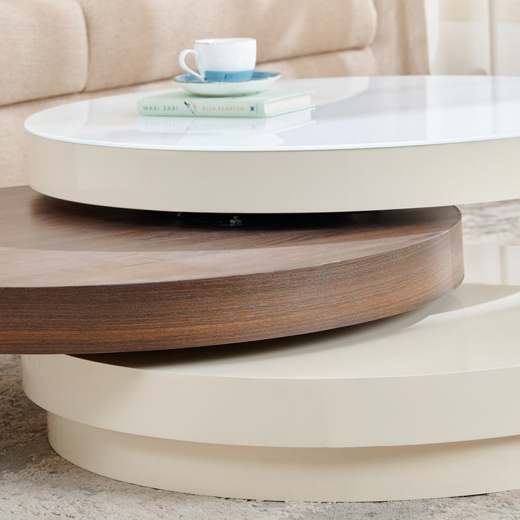 Denver Swivel Tempered Glass Top Coffee Table - White