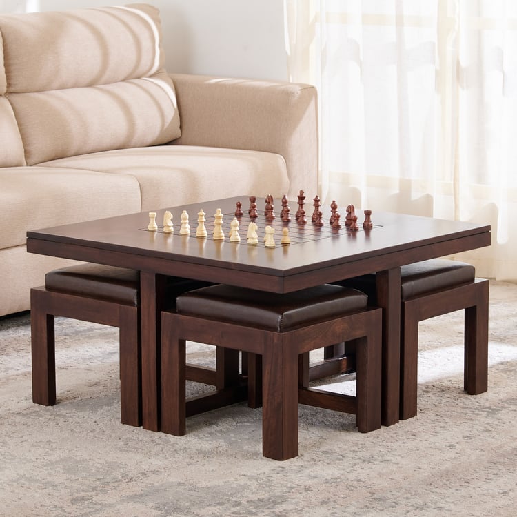 Helios Athea Mango Wood Coffee Table with Stools - Brown