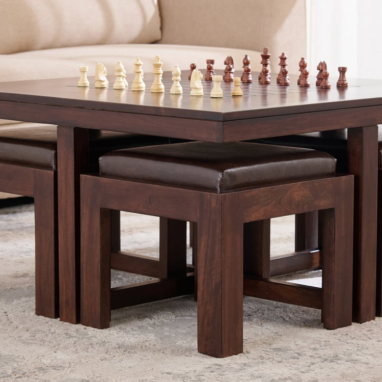 Helios Athea Mango Wood Coffee Table with Stools - Brown