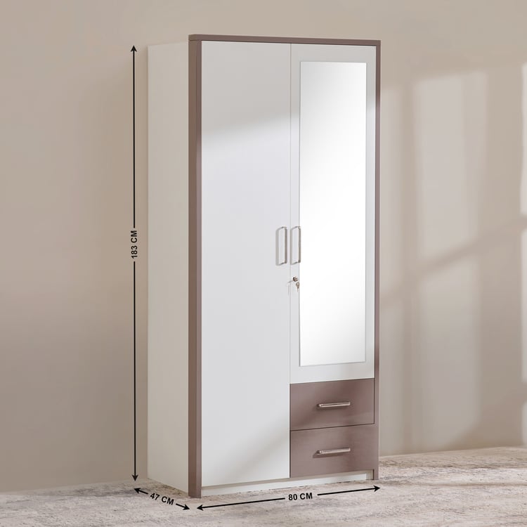Quadro 2-Door Wardrobe with Mirror - White