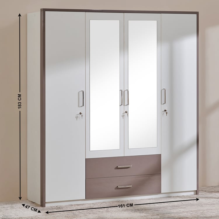 Quadro 4-Door Wardrobe with Mirror - White