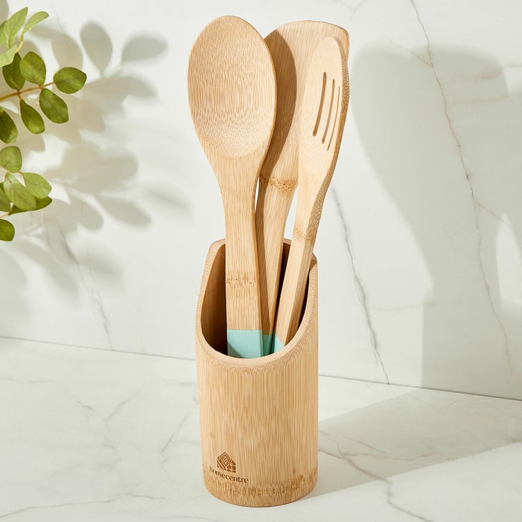 Spinel Perennial 4Pcs Bamboo Spatulas with Holder