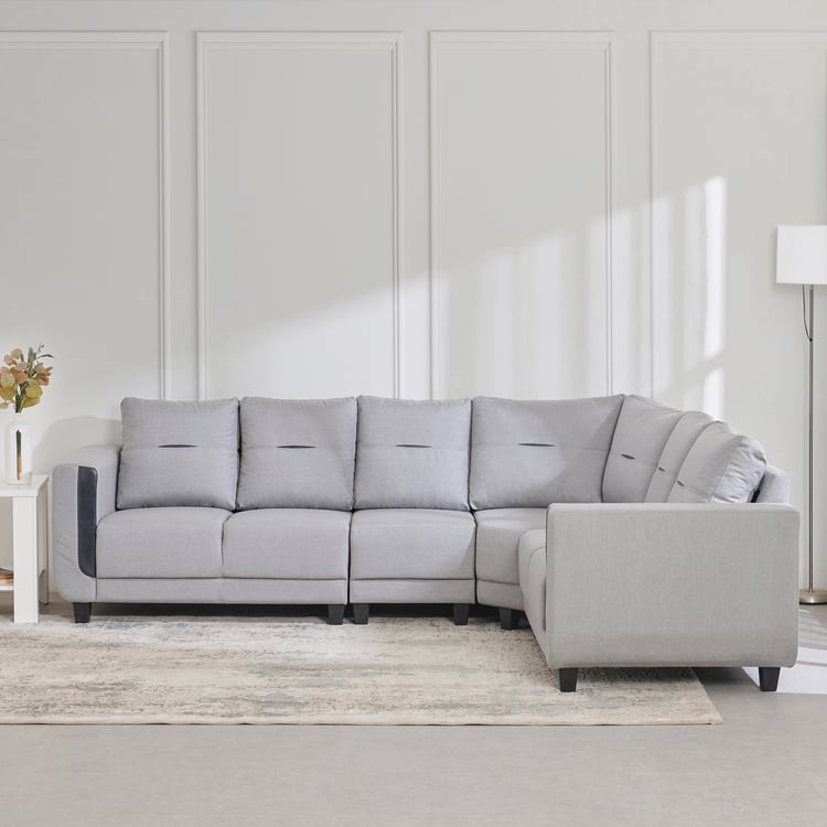Berry Fabric 6-Seater Corner Sofa - Grey