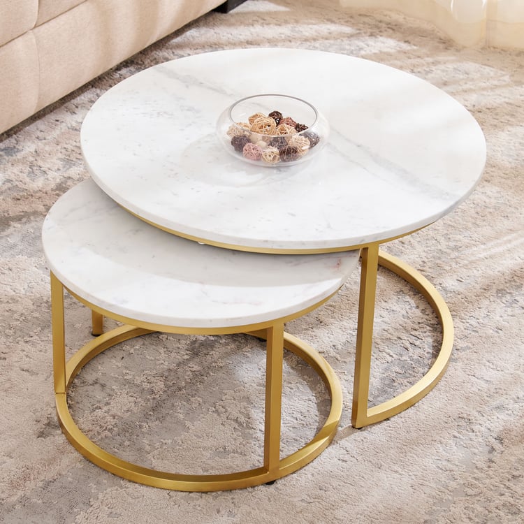 Freedo NXT Marble Top Set of 2 Nesting Coffee Tables - Gold