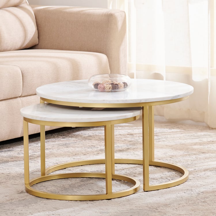 Freedo NXT Marble Top Set of 2 Nesting Coffee Tables - Gold