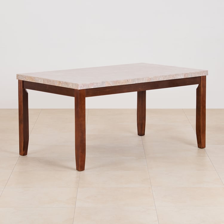 (Refurbished) Oxville Marble Top 6-Seater Dining Table - Brown