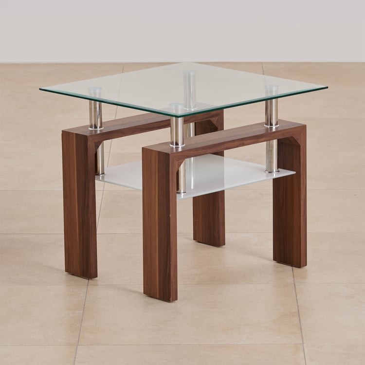 (Refurbished) Finn Tempered Glass Top End Table - Brown