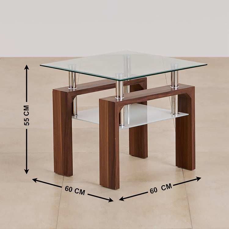 (Refurbished) Finn Tempered Glass Top End Table - Brown