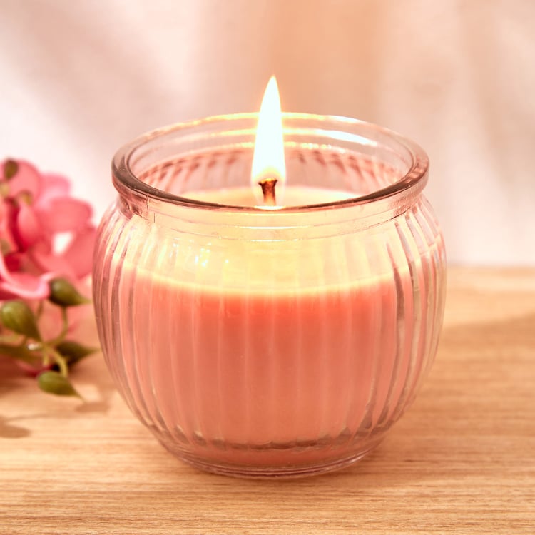 Colour Refresh Rose Scented Ribbed Jar Candle