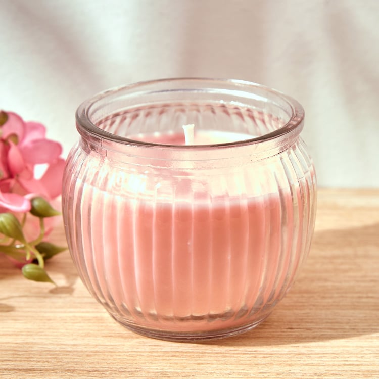 Colour Refresh Rose Scented Ribbed Jar Candle
