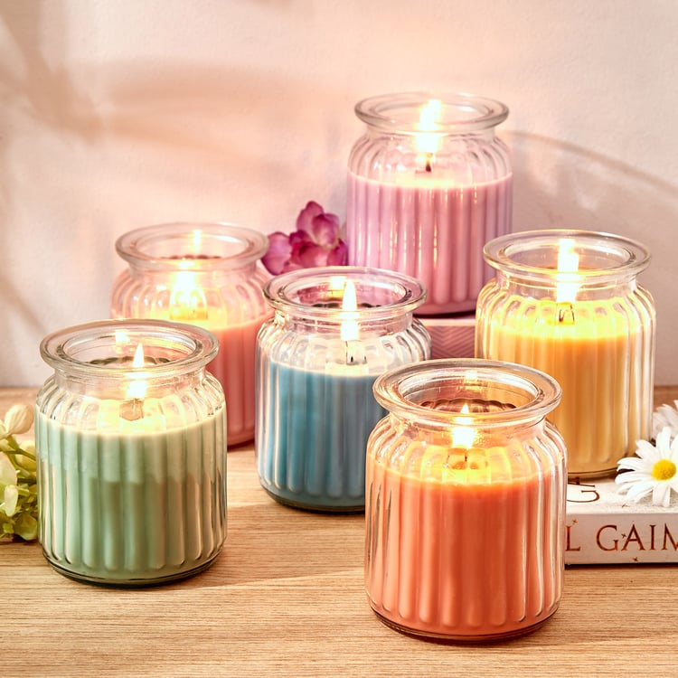 Colour Refresh Lemon Grass Scented Ribbed Jar Candle