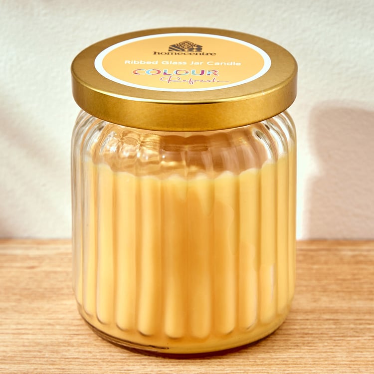 Colour Refresh Lemon Grass Scented Ribbed Jar Candle