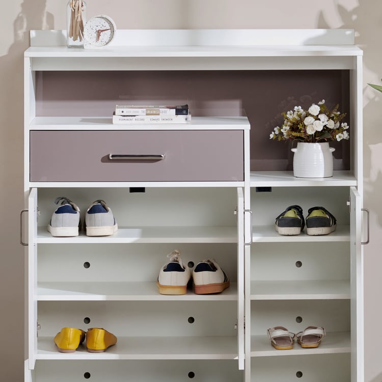 Quadro 12 Pairs Shoe Cabinet with Drawer - White