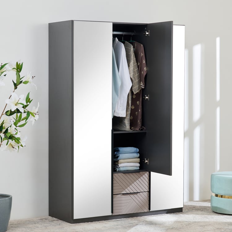 Connect 3-Door Wardrobe with Mirror and Drawer - Grey