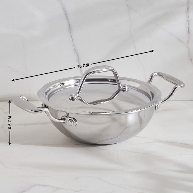 Valeria Carin Stainless Steel Kadhai with Lid - 26cm