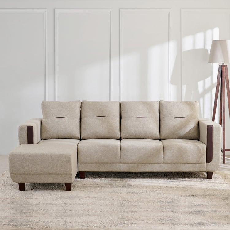 Berry Fabric 3-Seater Sofa with Left Chaise  - Beige